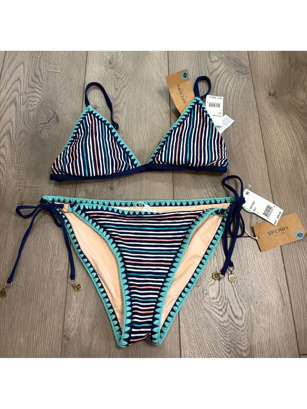 Sperry striped bikini set NWT Size Large